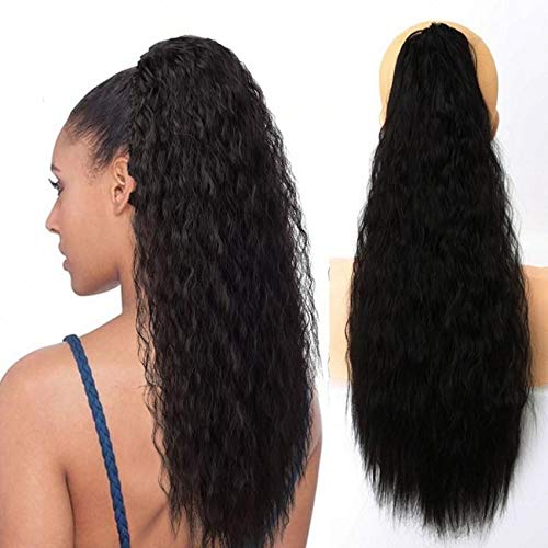 Sidaila 22” Long Curly Ponytail Extension Wrap Around Corn Wavy Ponytail Hairpieces Magic Paste Synthetic Ponytail Hair Extension for Black Women Lady Girls