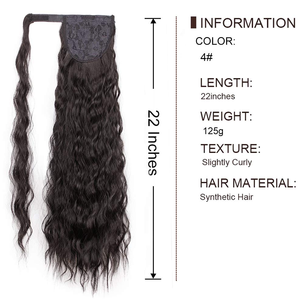 Sidaila 22” Long Curly Ponytail Extension Wrap Around Corn Wavy Ponytail Hairpieces Magic Paste Synthetic Ponytail Hair Extension for Black Women Lady Girls
