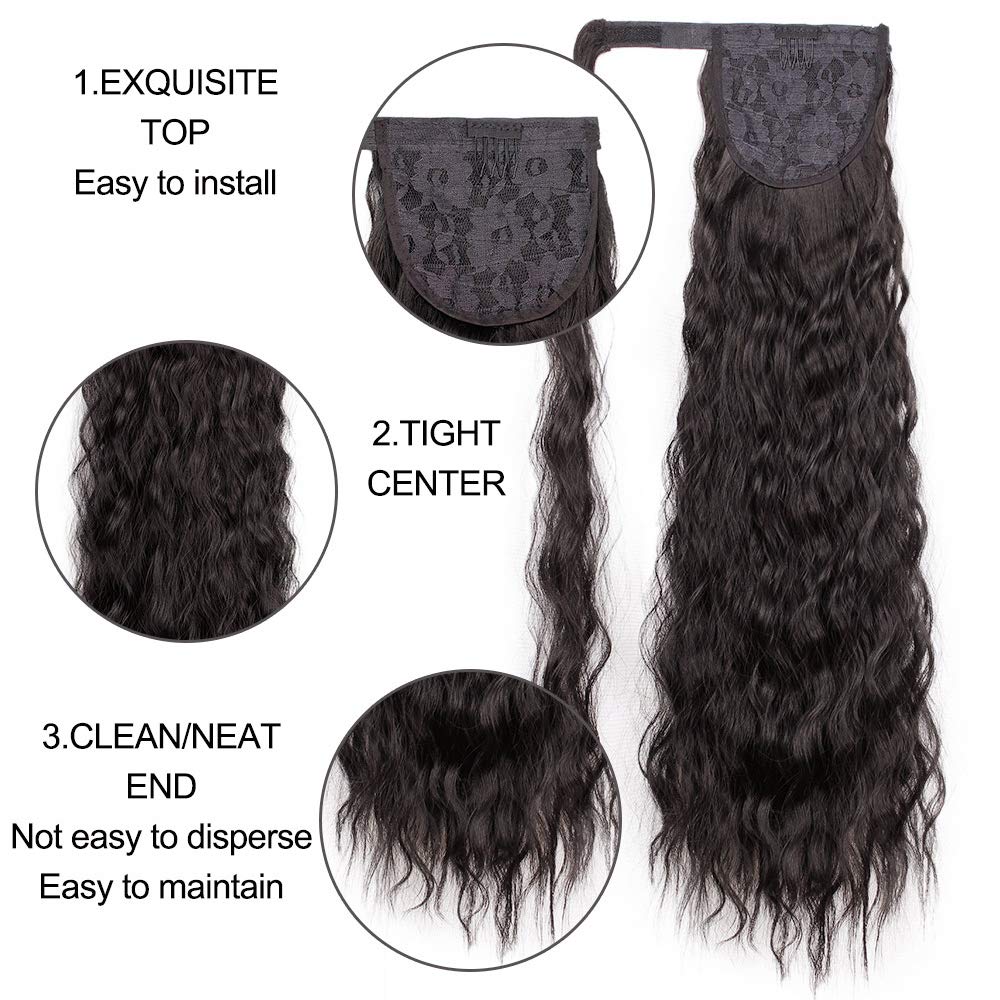 Sidaila 22” Long Curly Ponytail Extension Wrap Around Corn Wavy Ponytail Hairpieces Magic Paste Synthetic Ponytail Hair Extension for Black Women Lady Girls