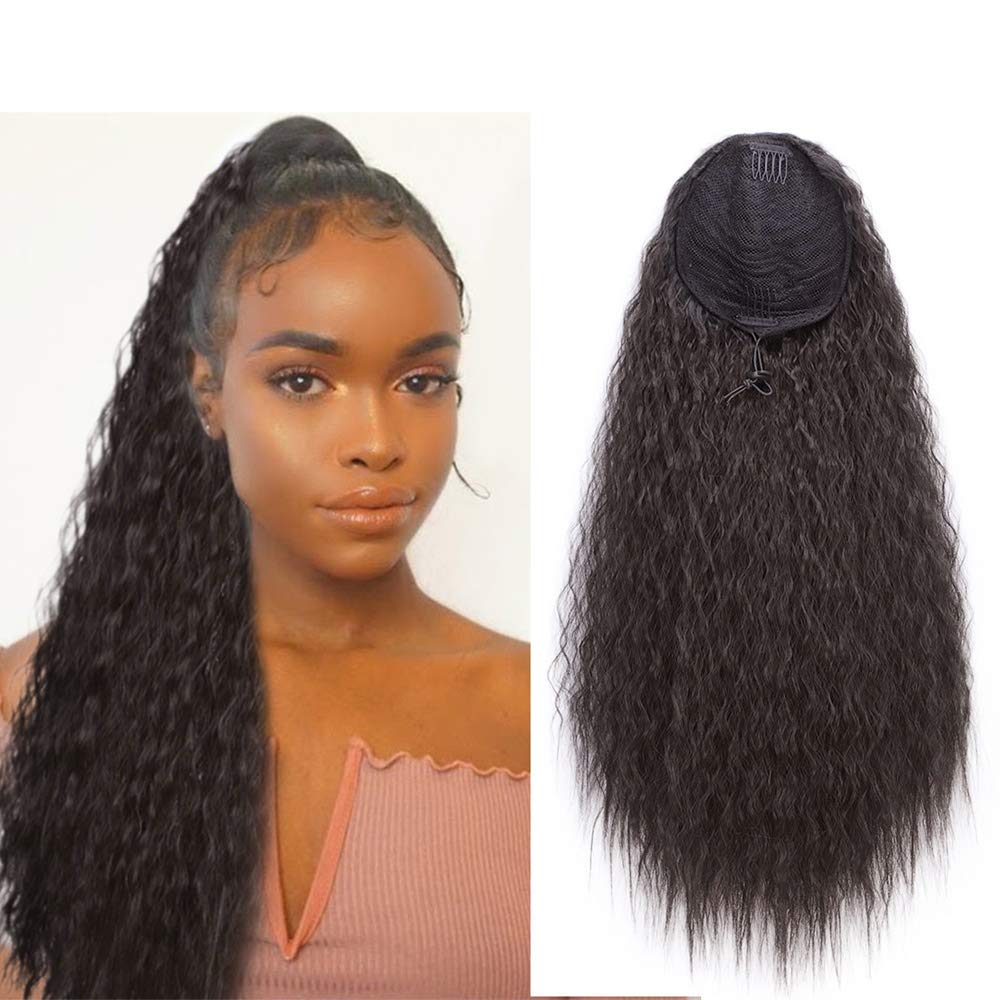 Sidaila Corn Wavy Ponytails Extension Drawstring Long Curly Ponytail Extensions Clip in Synthetic Hair Pieces for Women,Girls (26", 4#)